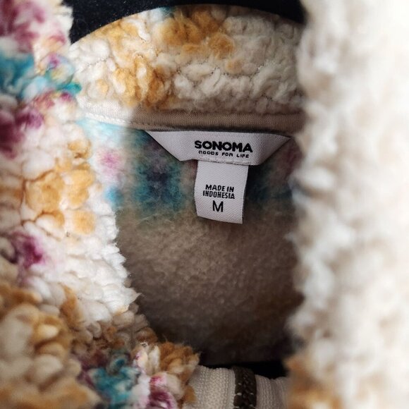 Sonoma Womens Medium Faux Fur Quarter-Zip Pullover Sweater Aztec - Picture 2 of 14